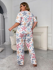 Starfish Print Tee & Pants Set Marine Graphic Pajamas