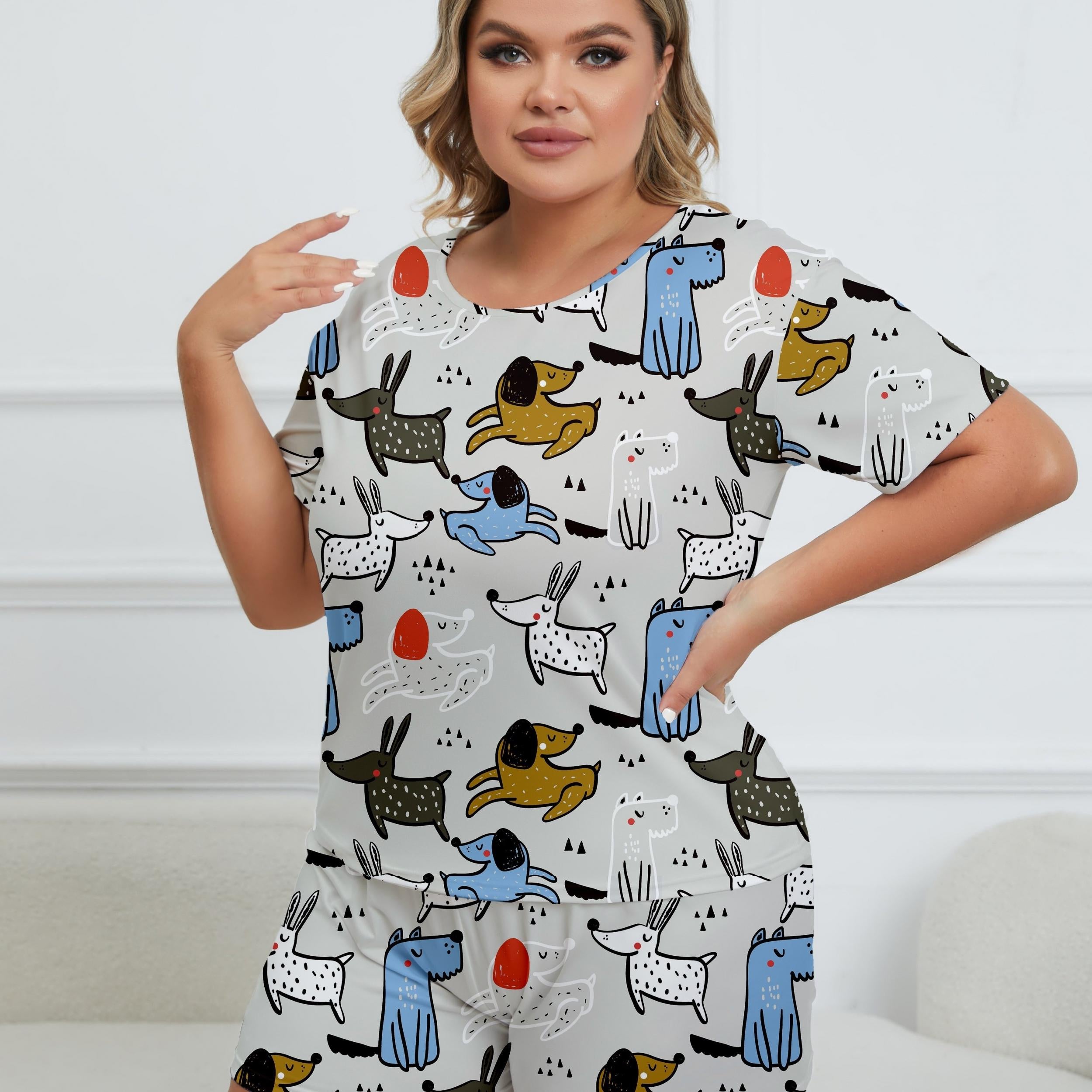 Cartoon Dog Print Lounge Set