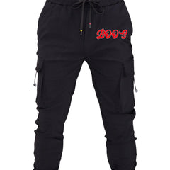 Retro Boos Letter Print Cargo Pants Men's Casual Loose Fit