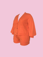 Solid Button Up Cardigan & Shorts 2 Piece Set