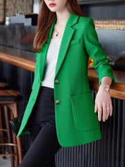 Solid Blazer Lapel Long Sleeve Work Office Outerwear Women's Clothing
