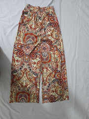 Boho Paisley Print Wide Leg Pants with Shirred Waist