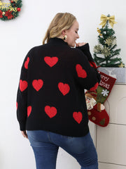 Heart Pattern Turtleneck Sweater Long Sleeve Loose Pullover