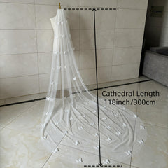 7inch 3D Butterfly Headband Sewn Veil Cathedral Floor Length Ivory