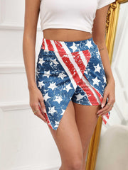 American Flag Print Skorts Casual Asymmetrical Shorts