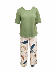 Floral Print Lounge Set Short Sleeve Top & Lace Up Pants Women's Loungewear
