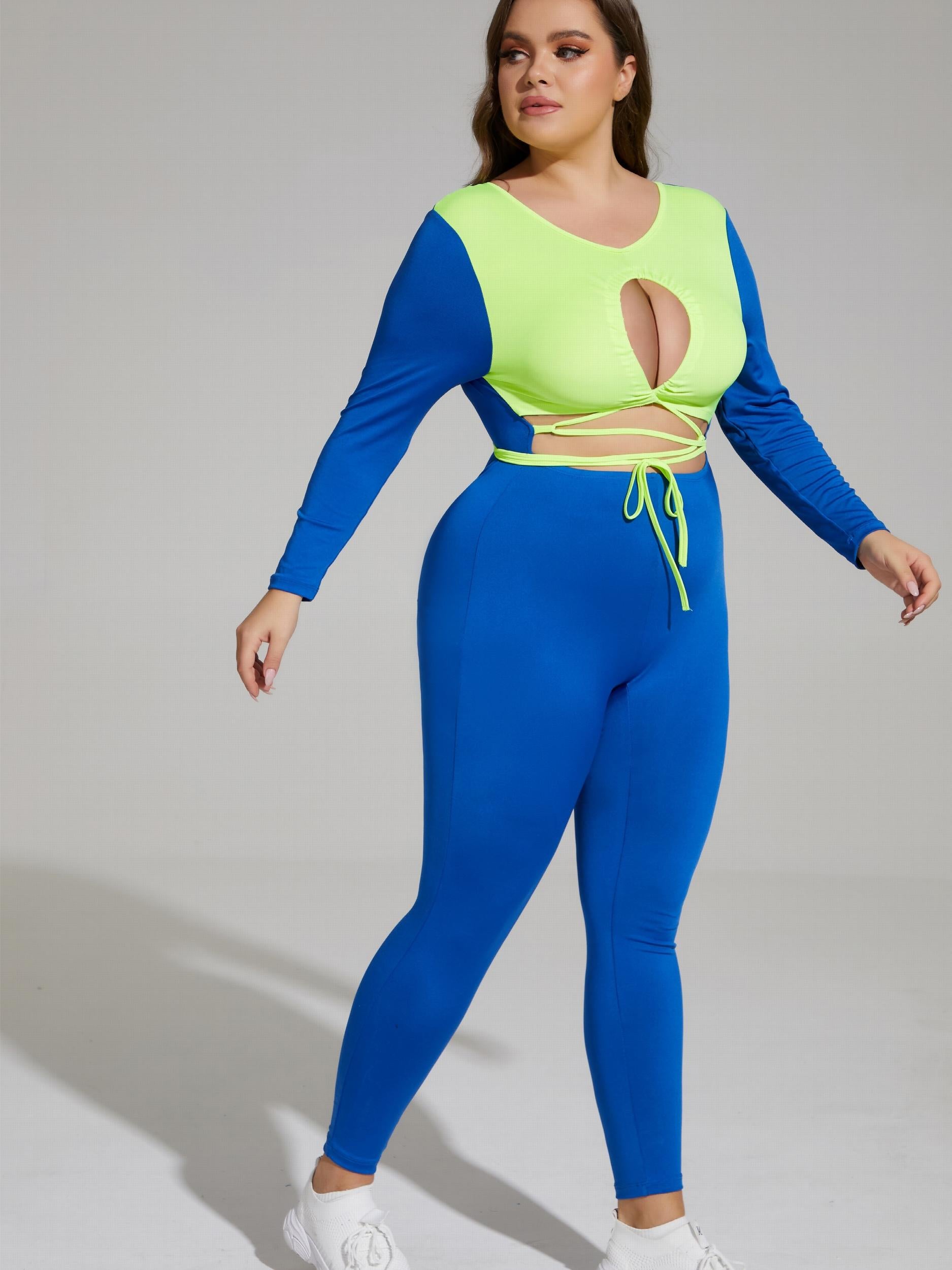 Colorblock Cut Out Jumpsuit Long Sleeve