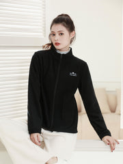 Solid Fleece Casual Jacket Stand Collar Full Zip