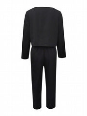 Casual Two piece Set Crew Neck Long Sleeve Tops & Wide Leg Pants