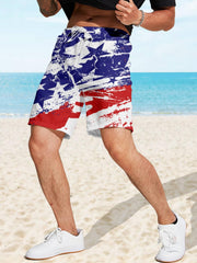 Star & Stripe Print Shorts - Drawstring Summer Beach Shorts