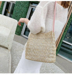 Knitted Straw Bag Crossbody Shoulder Handbags for Women Messenger Bucket Bags