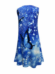 Women's Plus Butterfly Print Round Neck Tank Dress