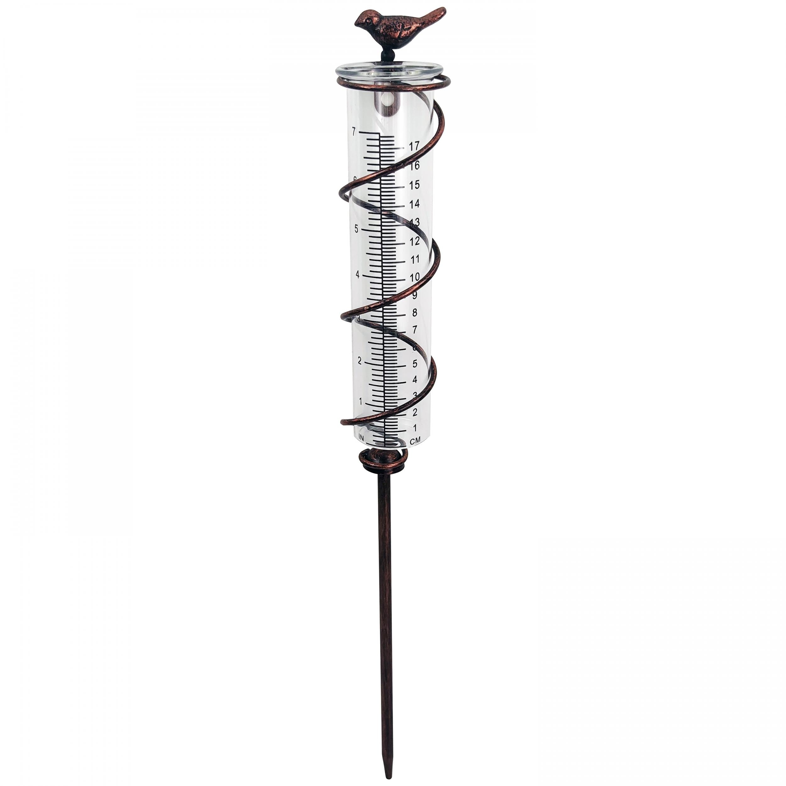Metal Bird Rain Gauge Stake 7 Capacity Cast Iron Hanging Outdoor Garden Law