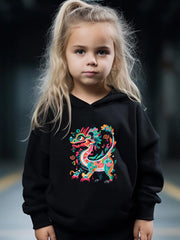 Kid's Chinese Dragon Print Hoodie & Pants Set Girl's Sporty Clothes