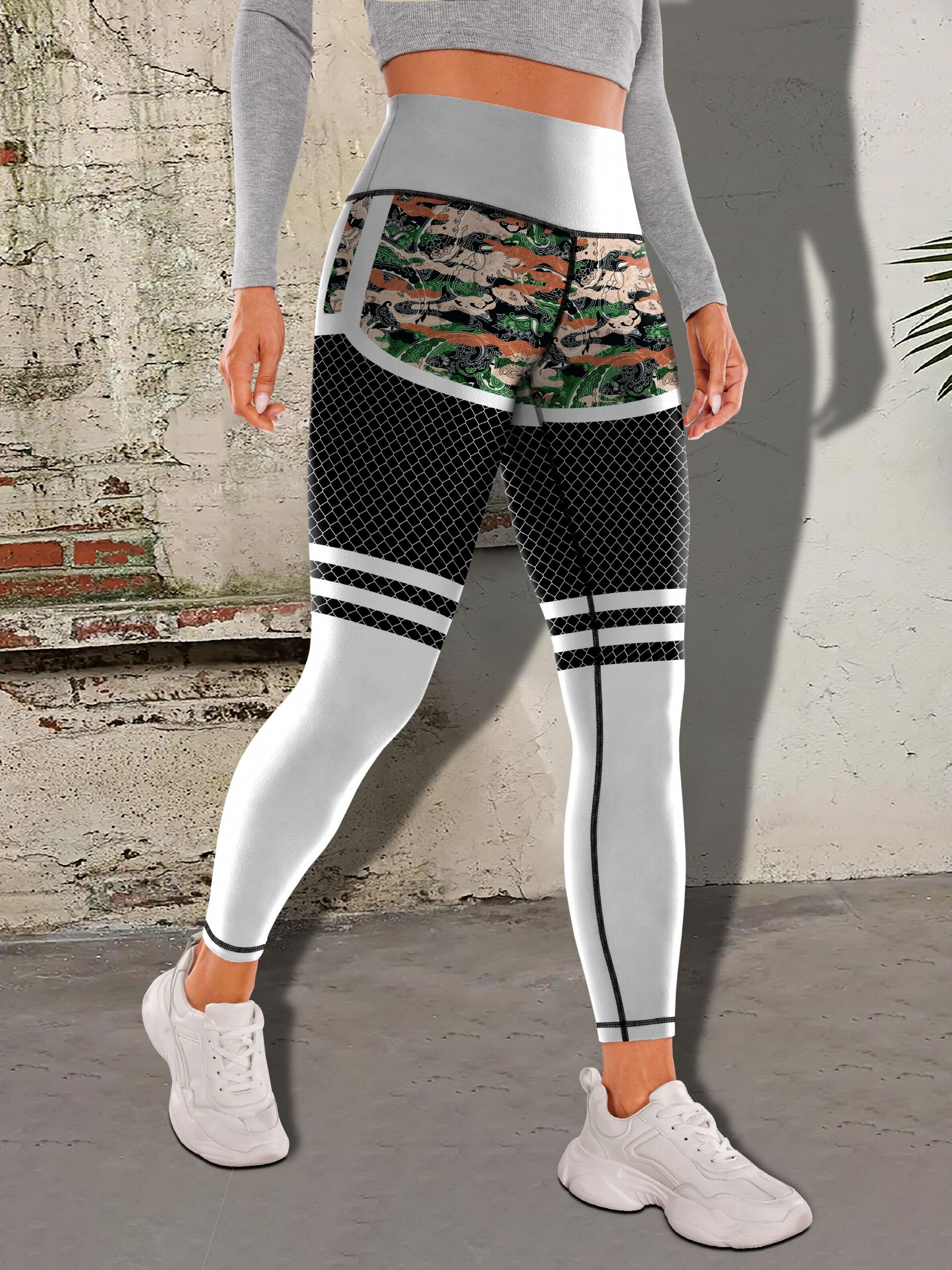 Camouflage Stripes Print High Waist Yoga Pants