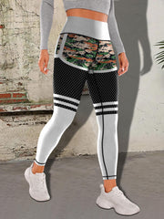 Camouflage Stripes Print High Waist Yoga Pants
