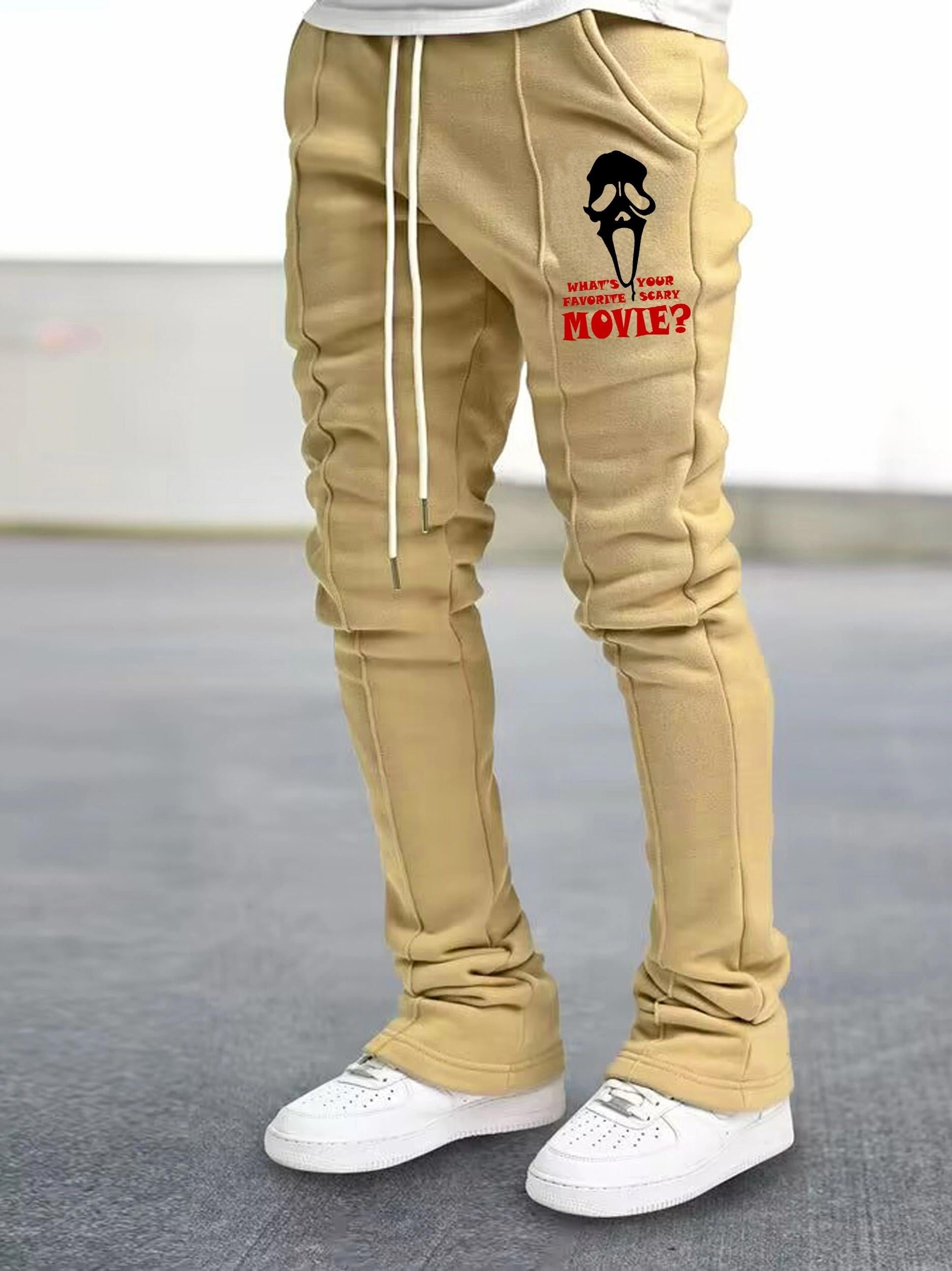 Men's Casual Sweatpants V Butterfly Graphic Pocket Elastic Waist Drawstring Flar