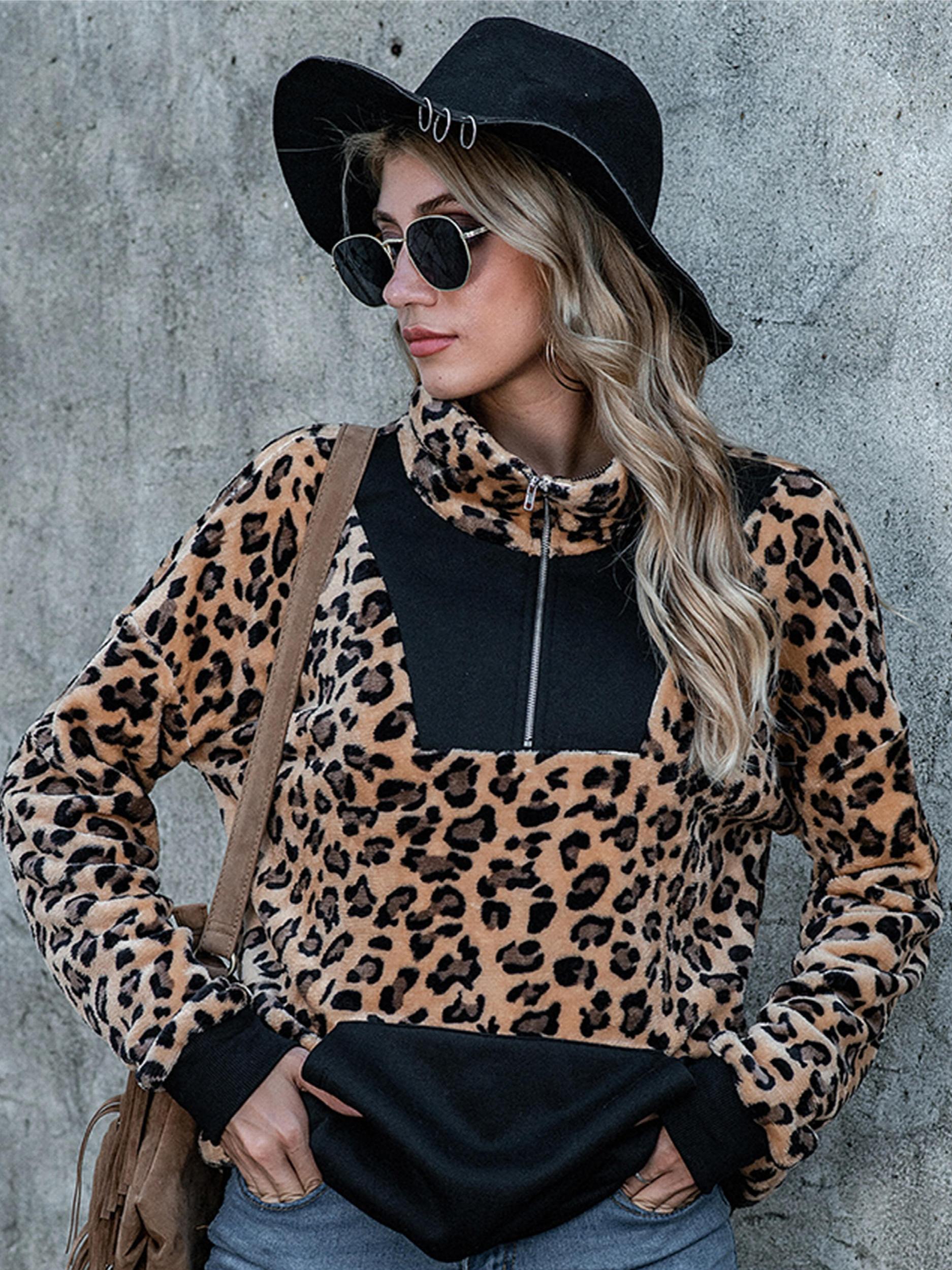 Leopard Print Long Sleeve Pullover Women's Sweatshirt