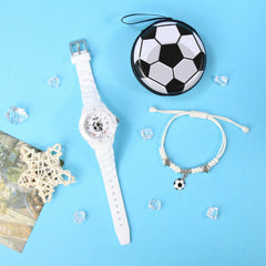 3pcs Boys' Football Themed Watch Set + Bracelet & Wallet