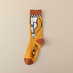 Funny Horse Pattern Crew Socks for Women