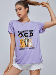 Cat Graphic Casual Tee Round Neck Summer Top Women's Shirts