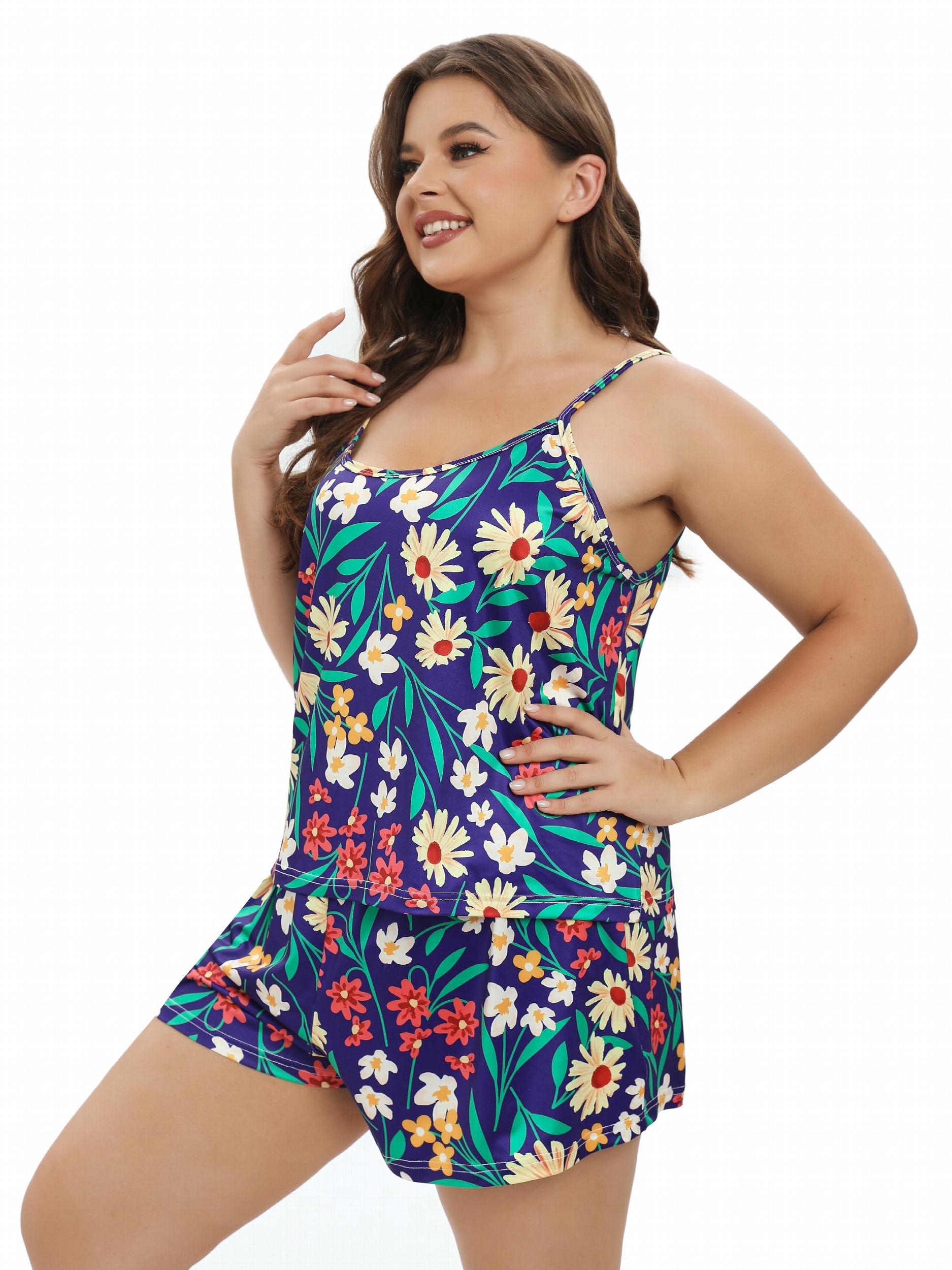 Floral Print Cami Top & Shorts Plus Size Pajama Set