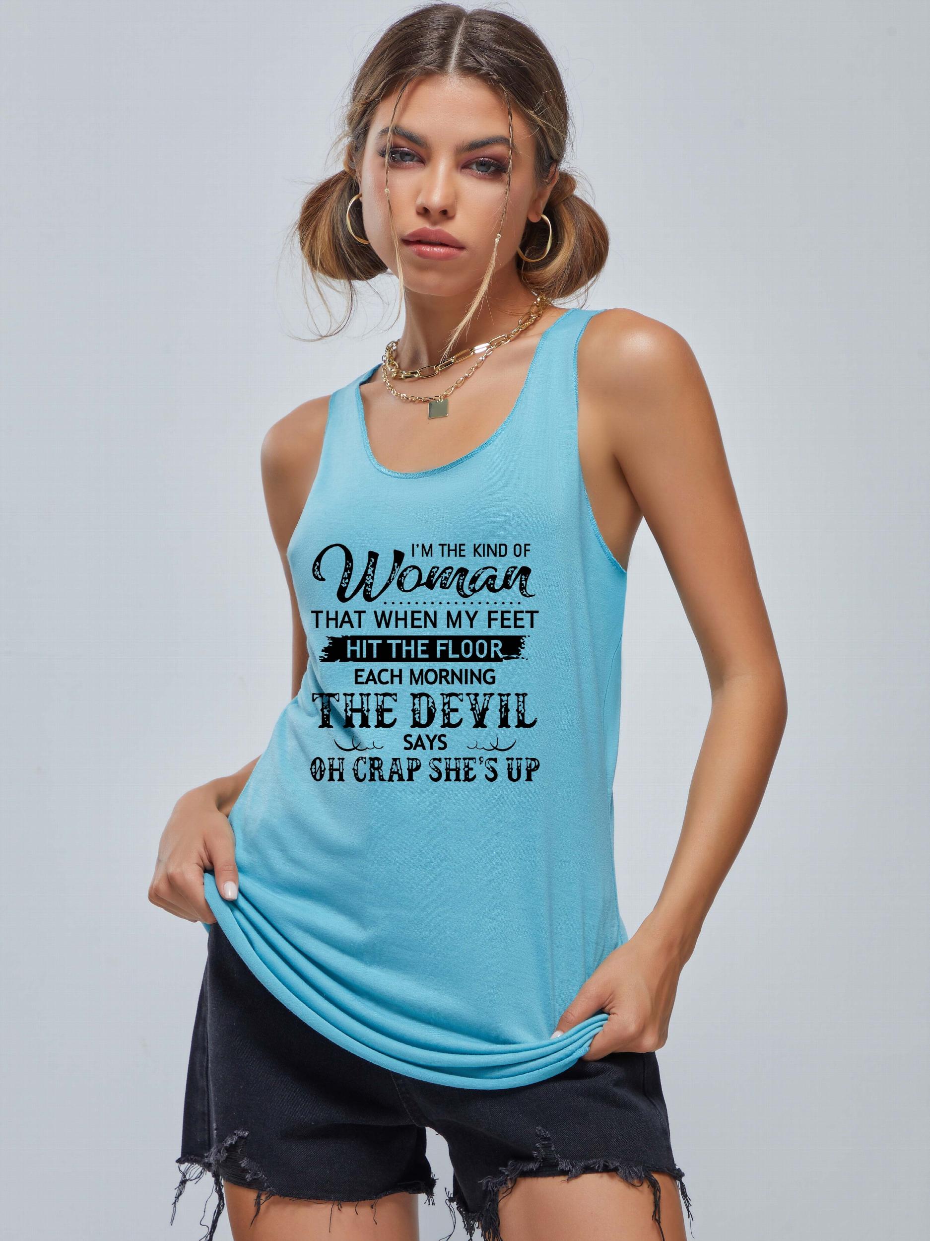Women's Letter Graphic Tank Top, Round Neck Casual Loose Sports Shirt
