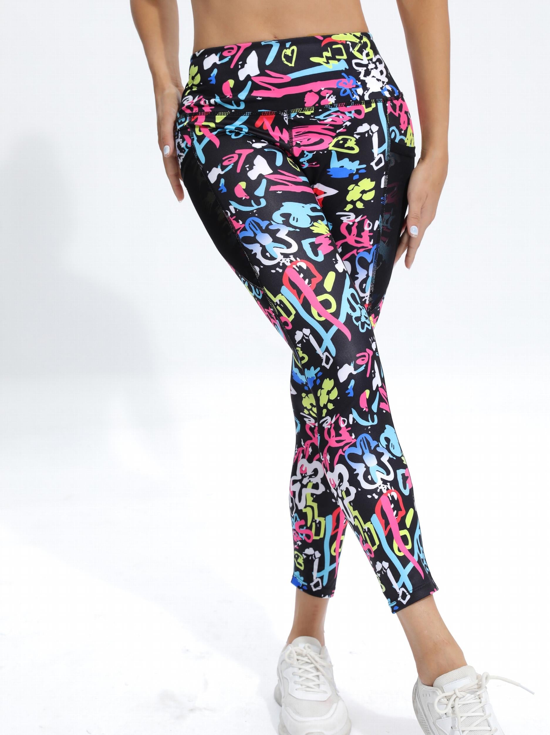 Print Fitness Yoga Pants Slim Fit High Waist Pocket Running Pants