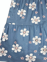 Floral & Denim Print Short Sleeve Button Front Smock Dress