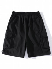 Men's Elastic Waist Cargo Shorts with Pockets for Summer