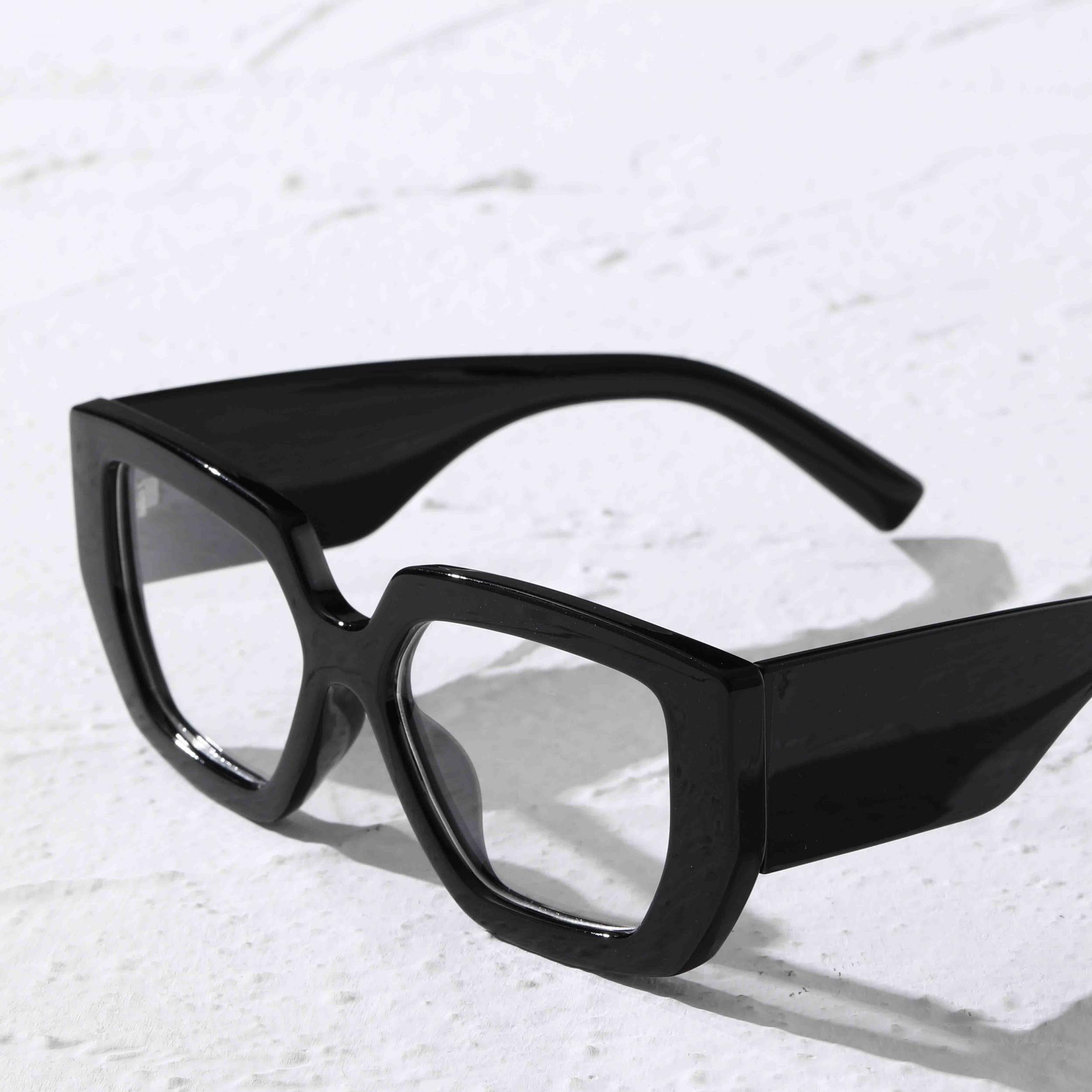 Cat Eye Clear Lens Glasses Wide Temple Anti Light Eyewear