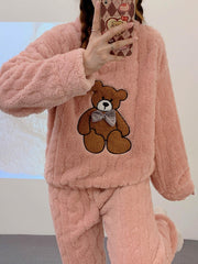 Cartoon Bear Pajama Set Long Sleeve Crew Neck Top & Pants