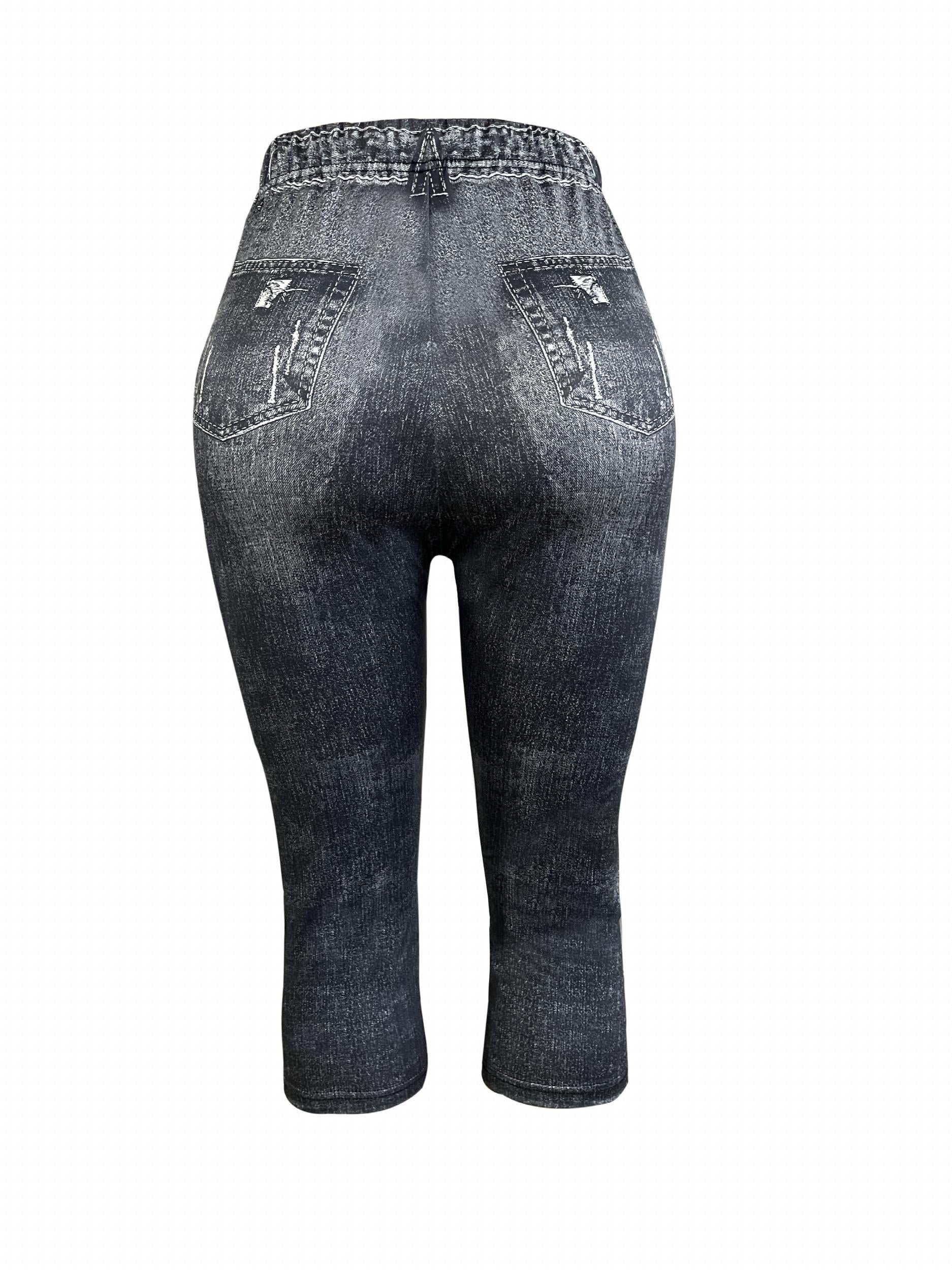 Denim Print Skinny Capris Leggings Casual Crop Leggings