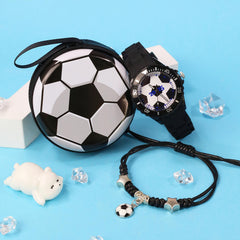 3pcs Boys' Quartz Watch Set Sports Style Soft Silicone Strap Football Watch