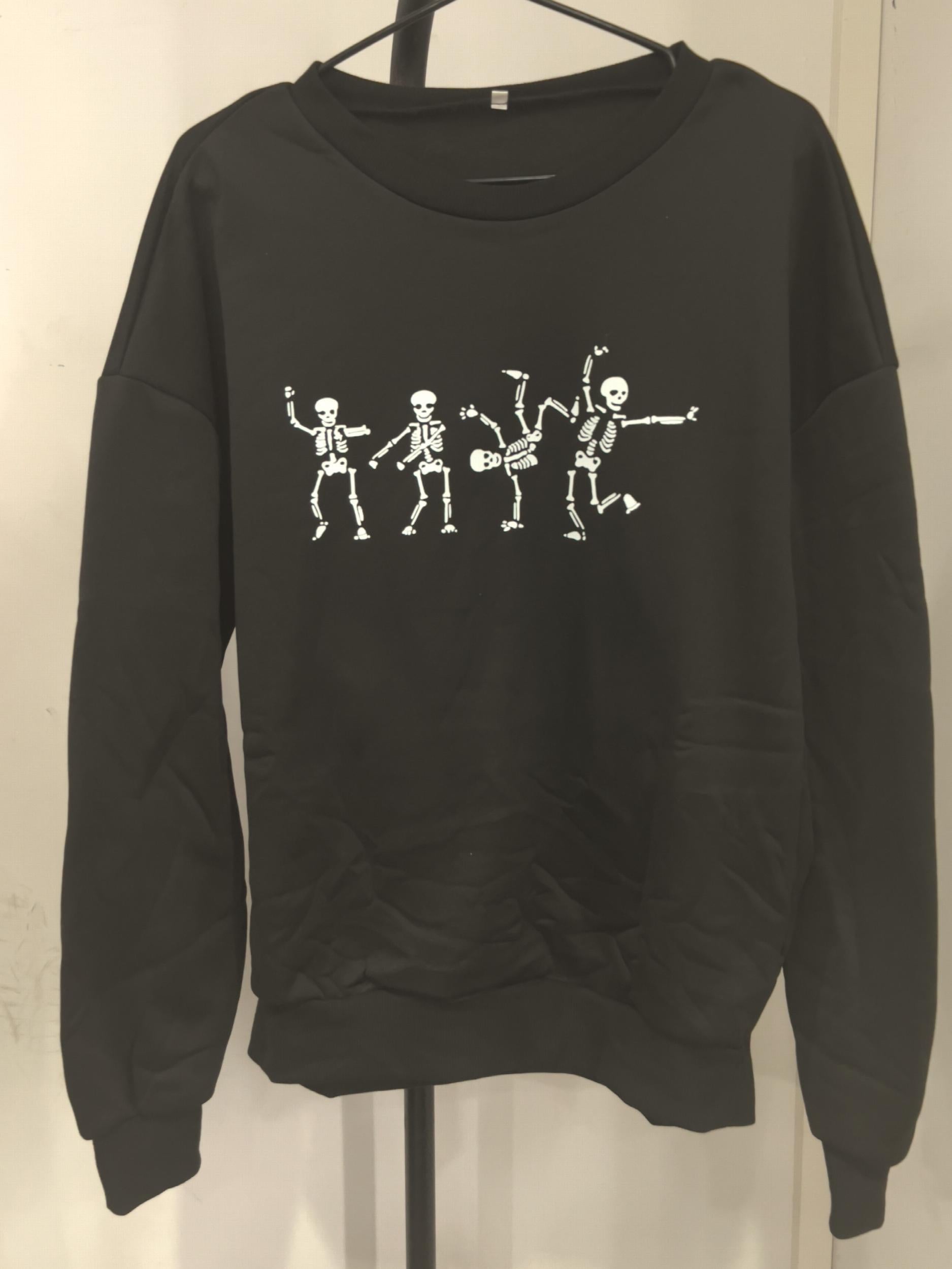 Skull Print Sweatshirt Long Sleeve Casual Crew Neck Women's Clothing