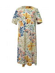 Retro Dress Women's Plus Floral Print Short Sleeve Dress