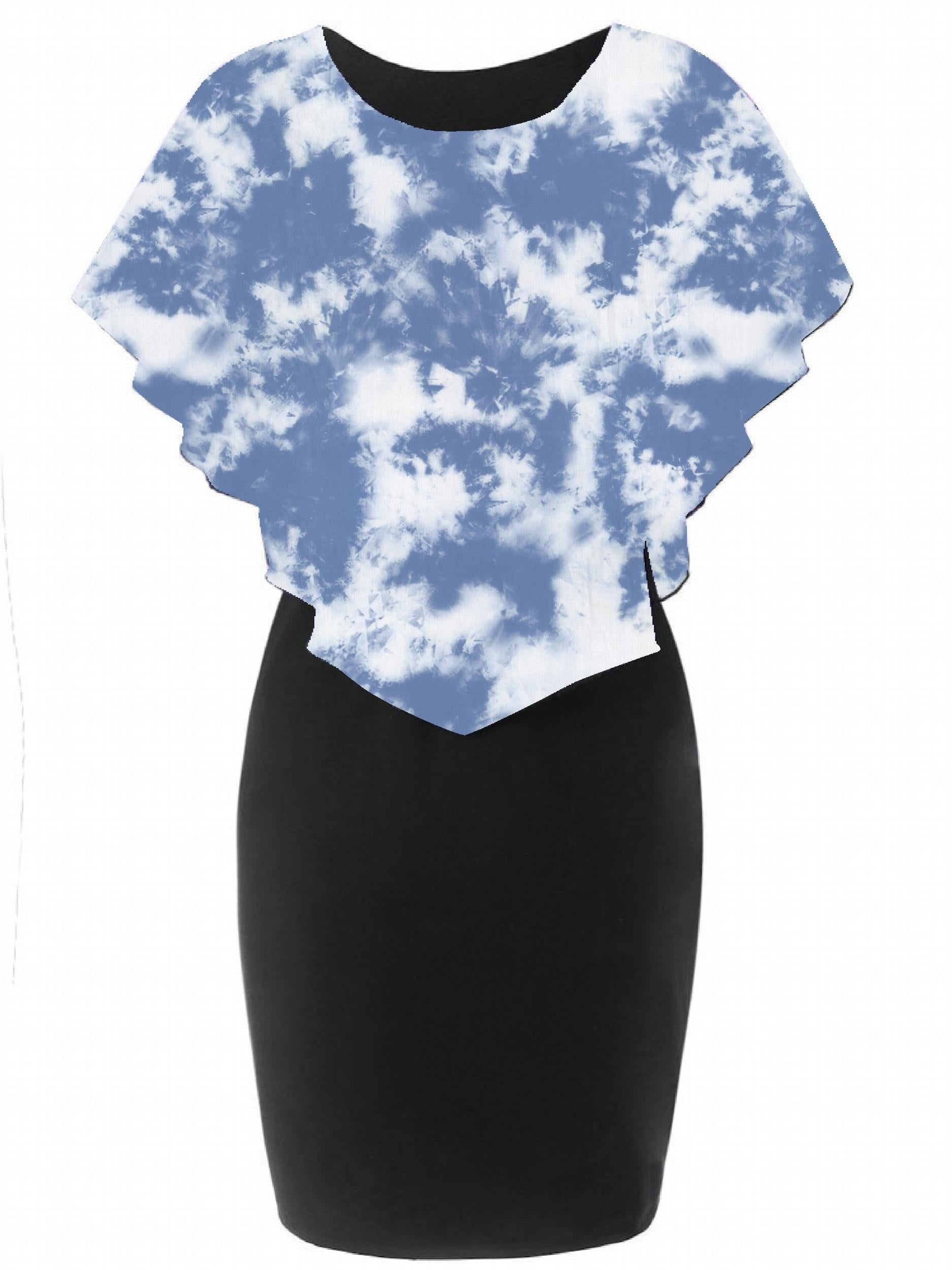 Women's Leaf Print Cloak Round Neck Dress