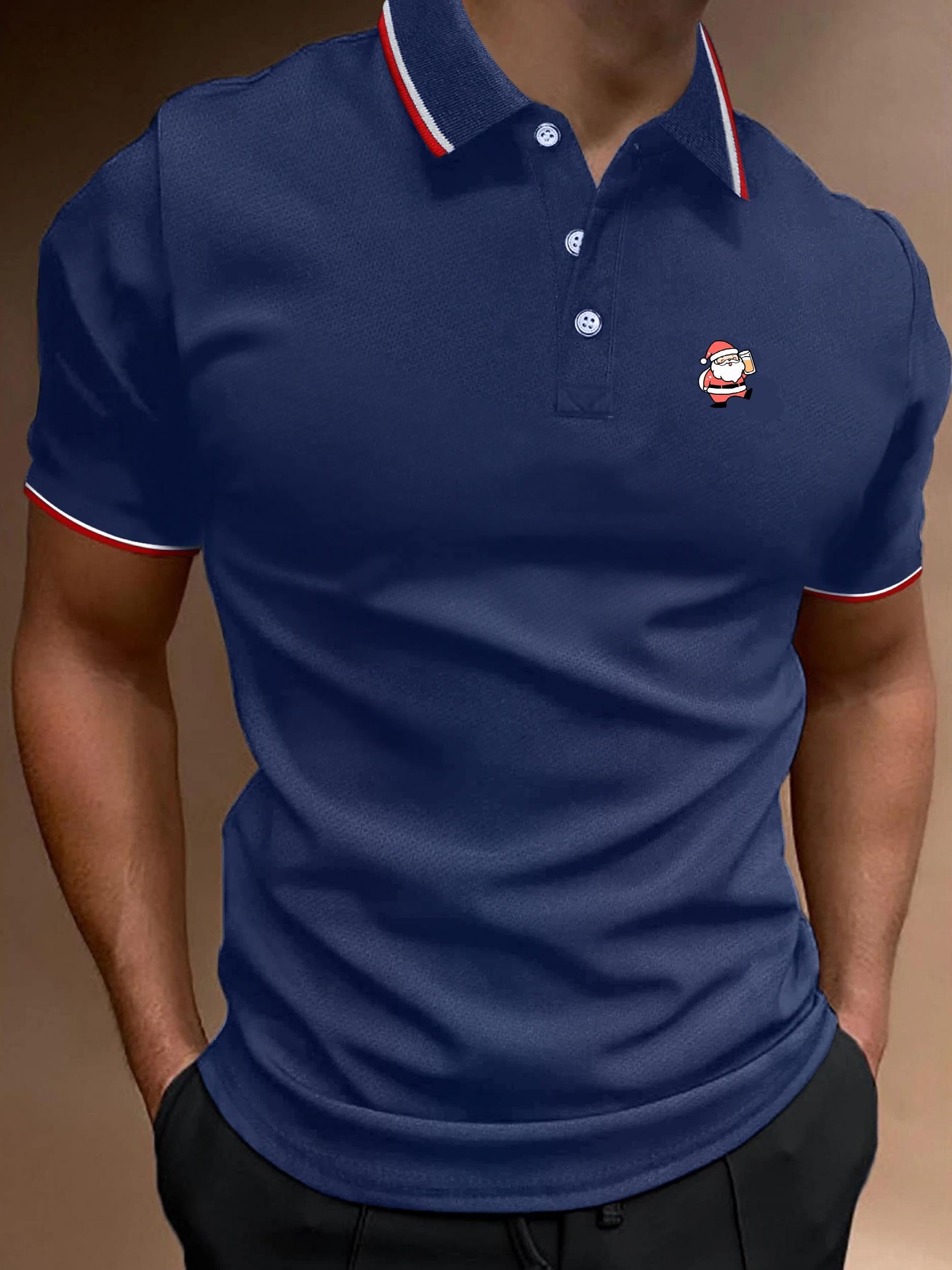 Santa Print Men's Golf Short Sleeve Shirt Athletic Gym Top