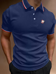 Santa Print Men's Golf Short Sleeve Shirt Athletic Gym Top