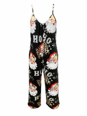 Christmas Casual Jumpsuit Women's Plus Leopard & Letter Print