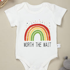 Baby Girls Worth The Wait Rainbow Graphic Print Short Sleeve Onesie