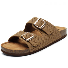 Bacia Cork Footbed Slide Sandals Double Buckle Flat