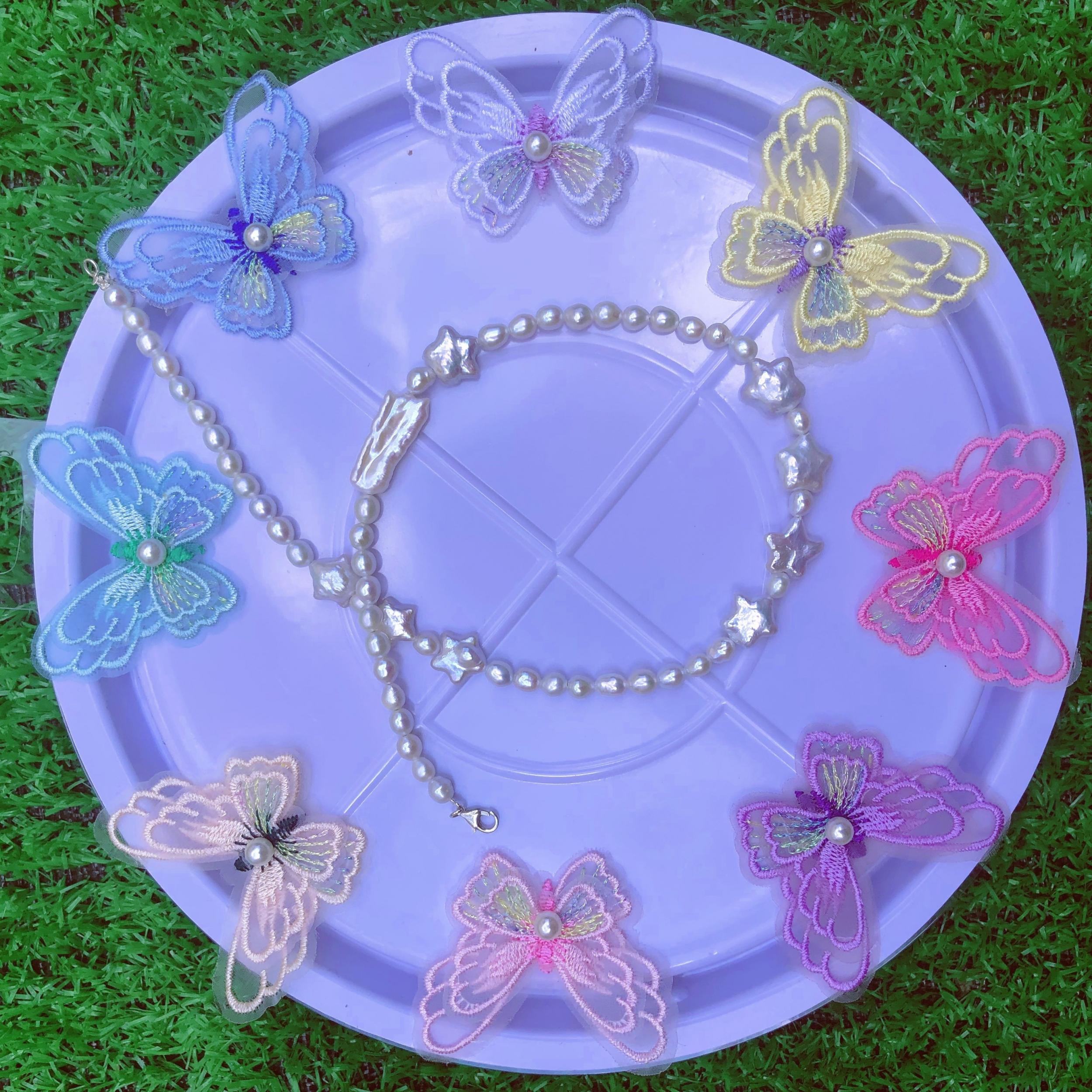 4pcs Double Layer Pearl Embroidery Lace Butterfly Appliqu DIY Hair Accessories