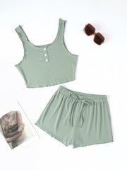 Tank Top & Lace Up Shorts Pajama Set