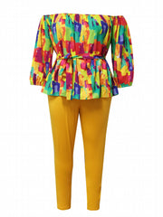 Women's Plus Painting Print Off Shoulder Top & Leggings Set