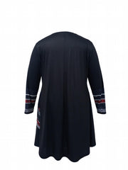Striped Long Sleeve Round Neck Dress With Pockets