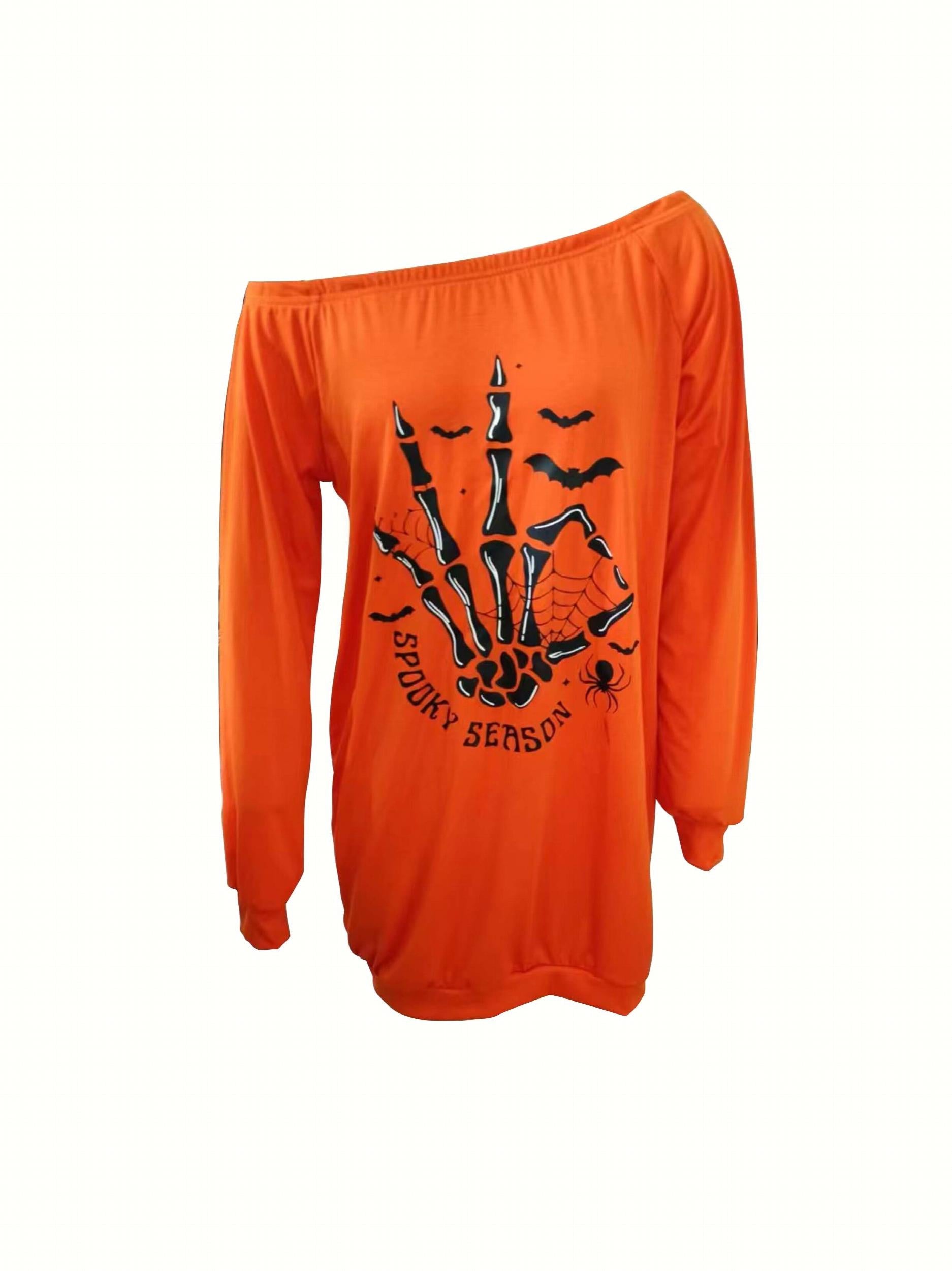 Halloween Skull Hand Print Off Shoulder Dress