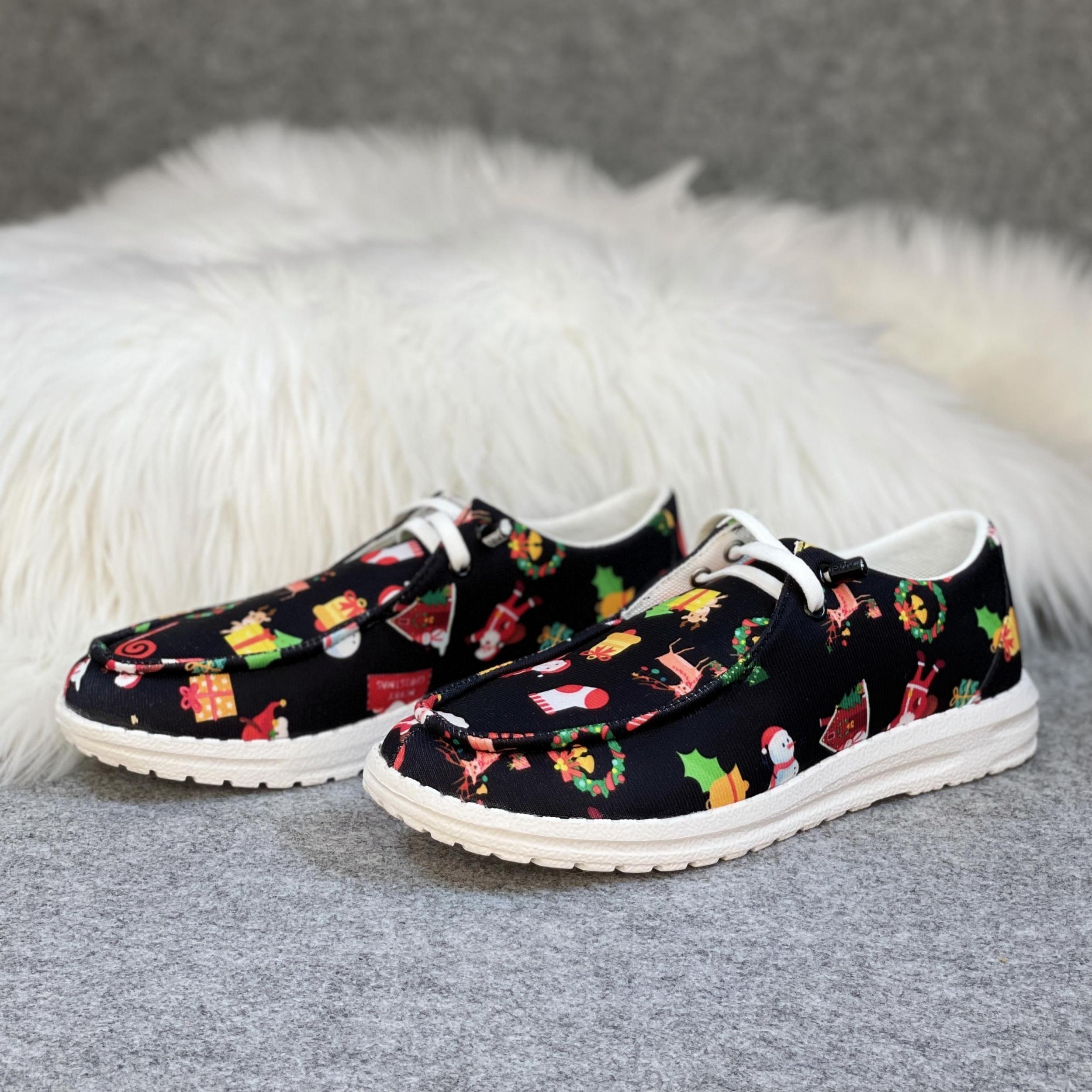 Women's Christmas Cartoon Print Skateboard Shoes Lightweight Sneakers