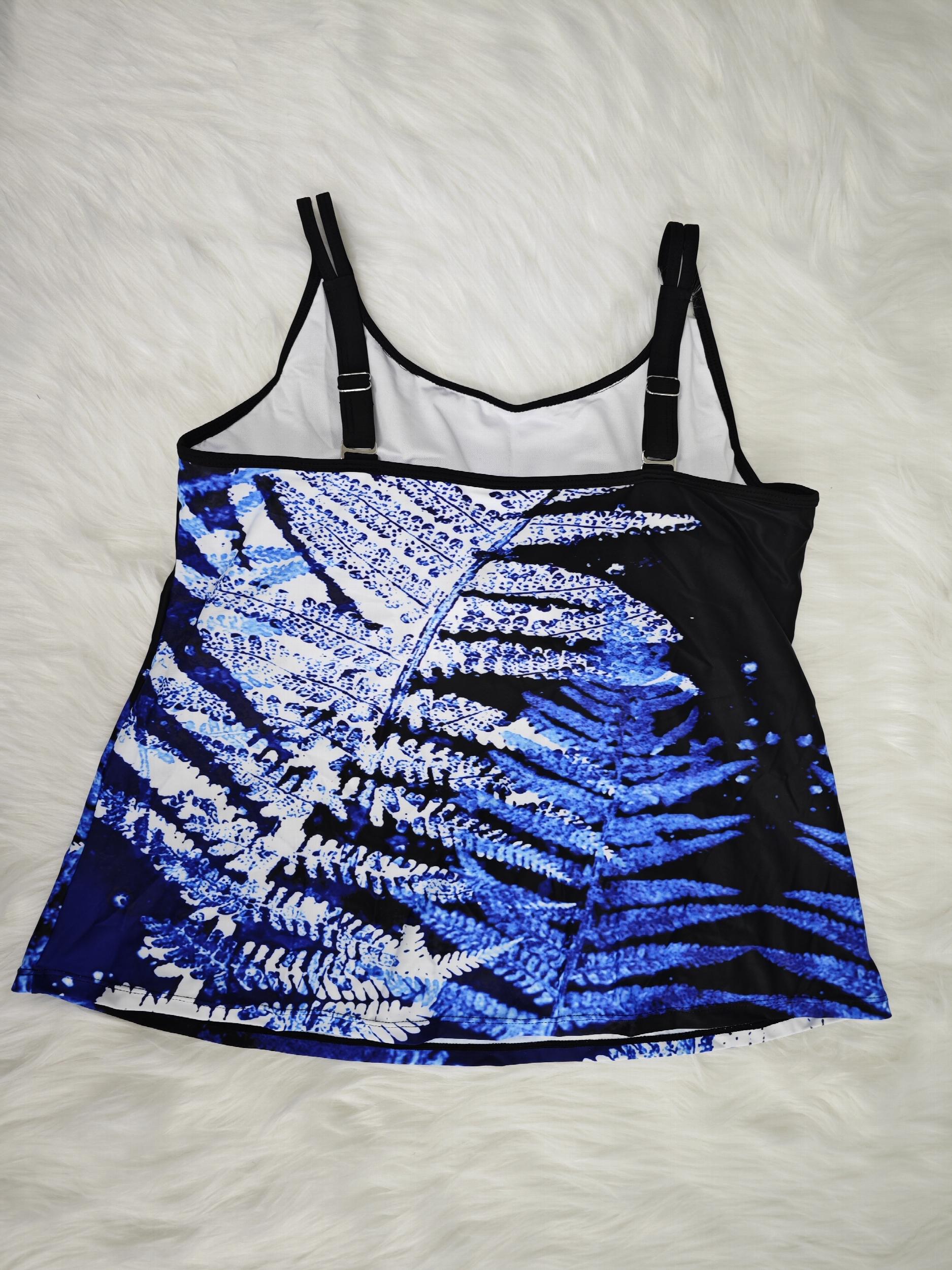 Leaf Print Tankini Set High Stretch Cami Top & Shorts Swimsuit