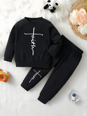 Baby Faith Print 2pcs Set Long Sleeve Top & Pants